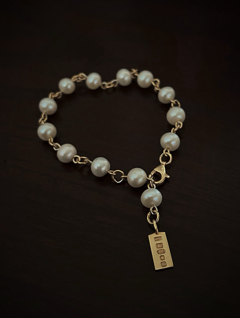 Gold Pearl Charm Bracelet