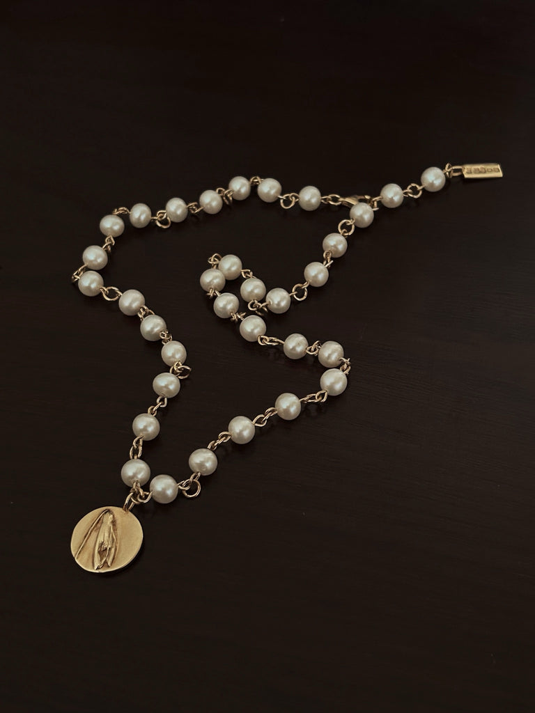 gold pearl necklace with Snowdrop flower charm