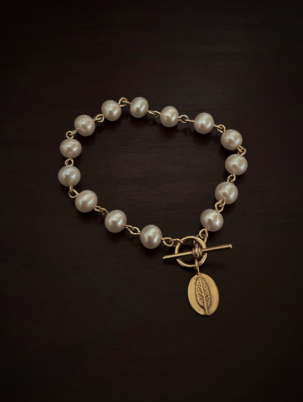 Baroque Pearl Charm Bracelet with Sage Charm
