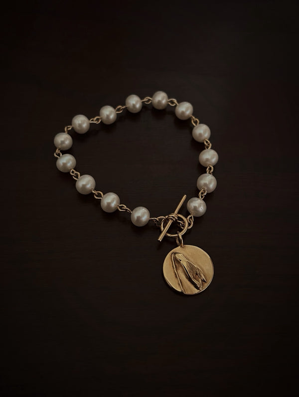 Gold Pearl Bracelet with Snowdrop Charm