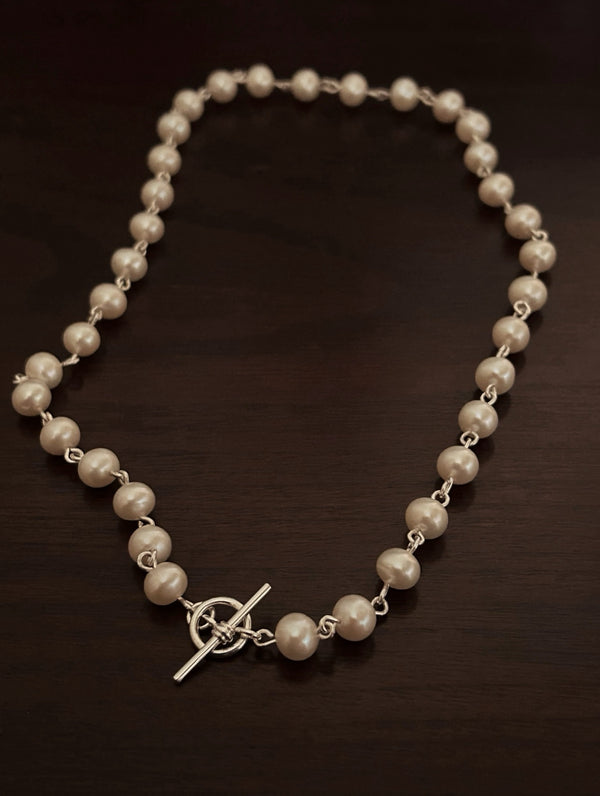 Silver Pearl Necklace T Bar